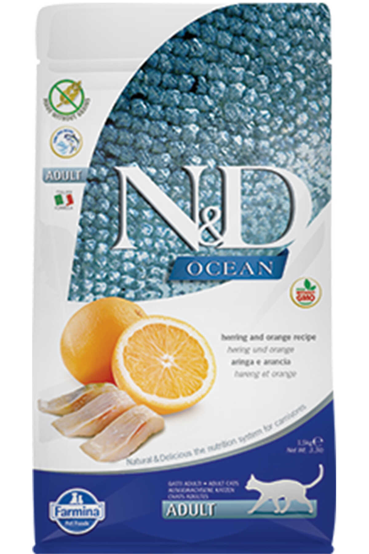 N&D Ocean R. Balıklı ve Portakallı Tahılsız Adult Kedi Maması 1,5kg