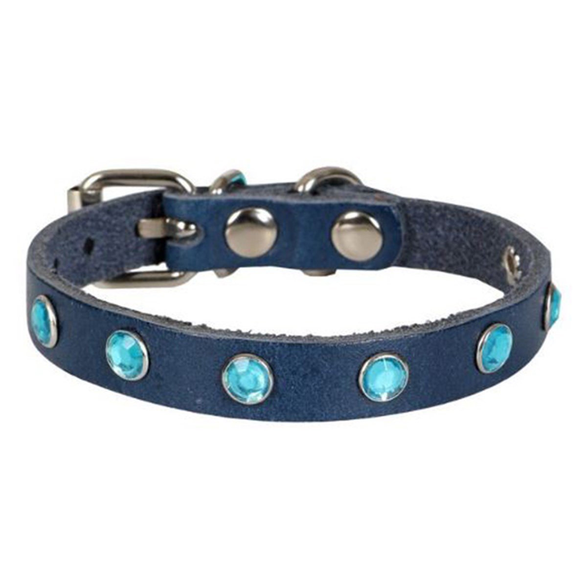 CATTİE TAŞLI DERİ KEDİ TASMASI ROYALMAVİ 1X16- 20CM