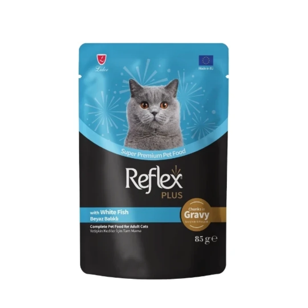 REFLEX PLUS POUCH SOS İÇİNDE BEYAZ BALIKLI KEDİ MAMASI 85 GR			