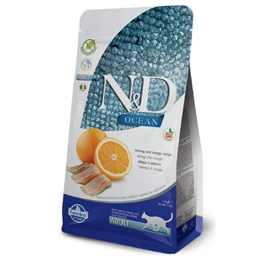 N&D Ocean M. Balık ve Portakallı Tahıllı Yetişkin Kedi Maması 1,5kg