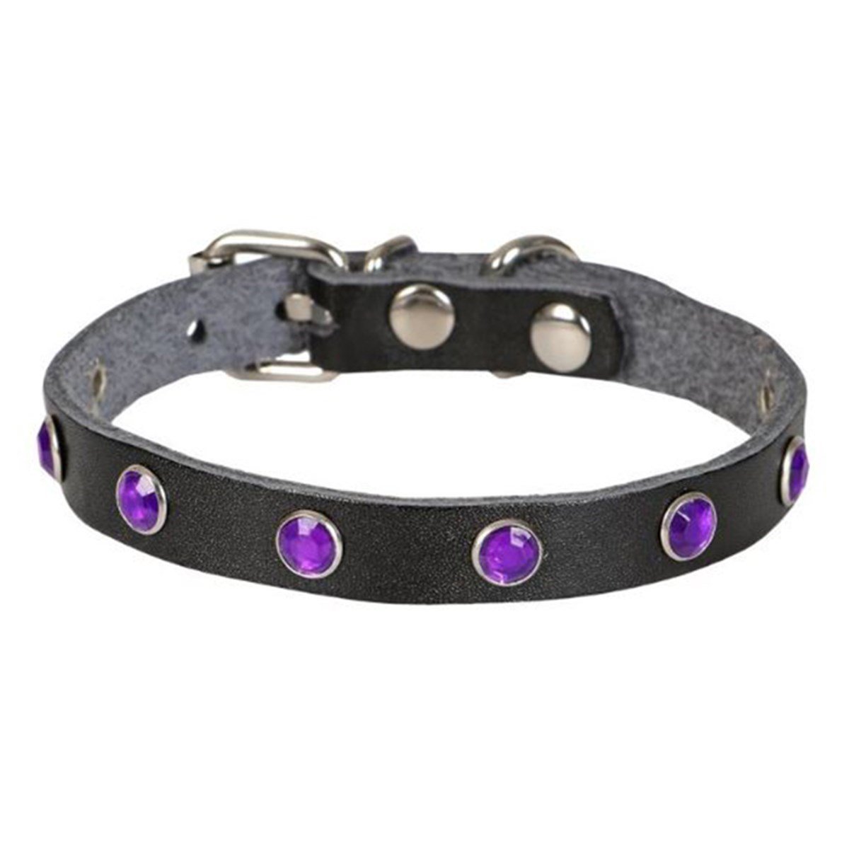 CATTİE TAŞLI DERİ KEDİ TASMASI SİYAH 1X20-23CM 