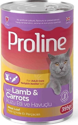 PROLİNE PATE İÇİNDE KUZU ETLİ VE HAVUÇLU YET. KEDİ MAMASI 395 G				